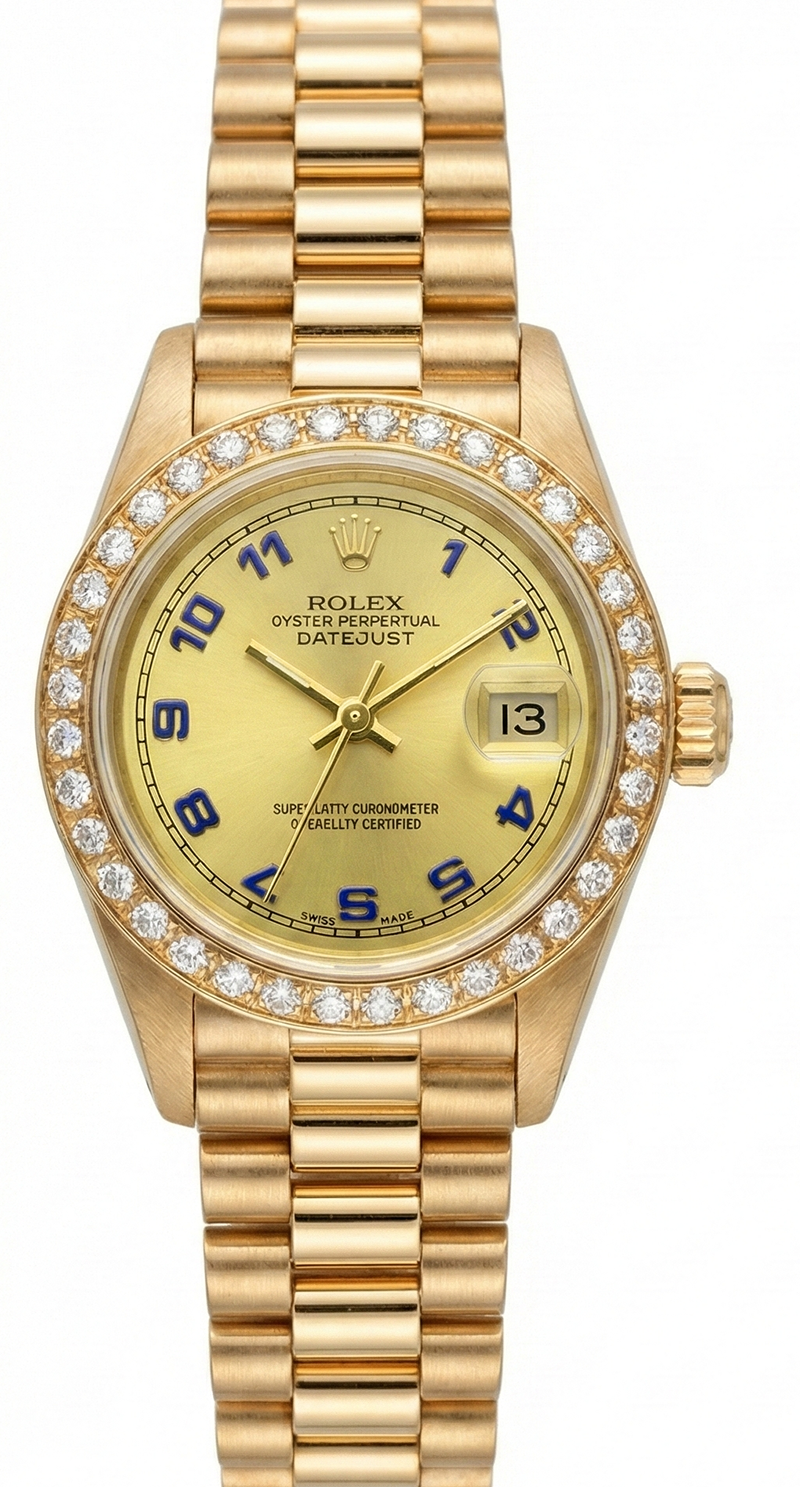 Champagne Arabic Dial Rolex Dj Watch Gold President Style Diamond