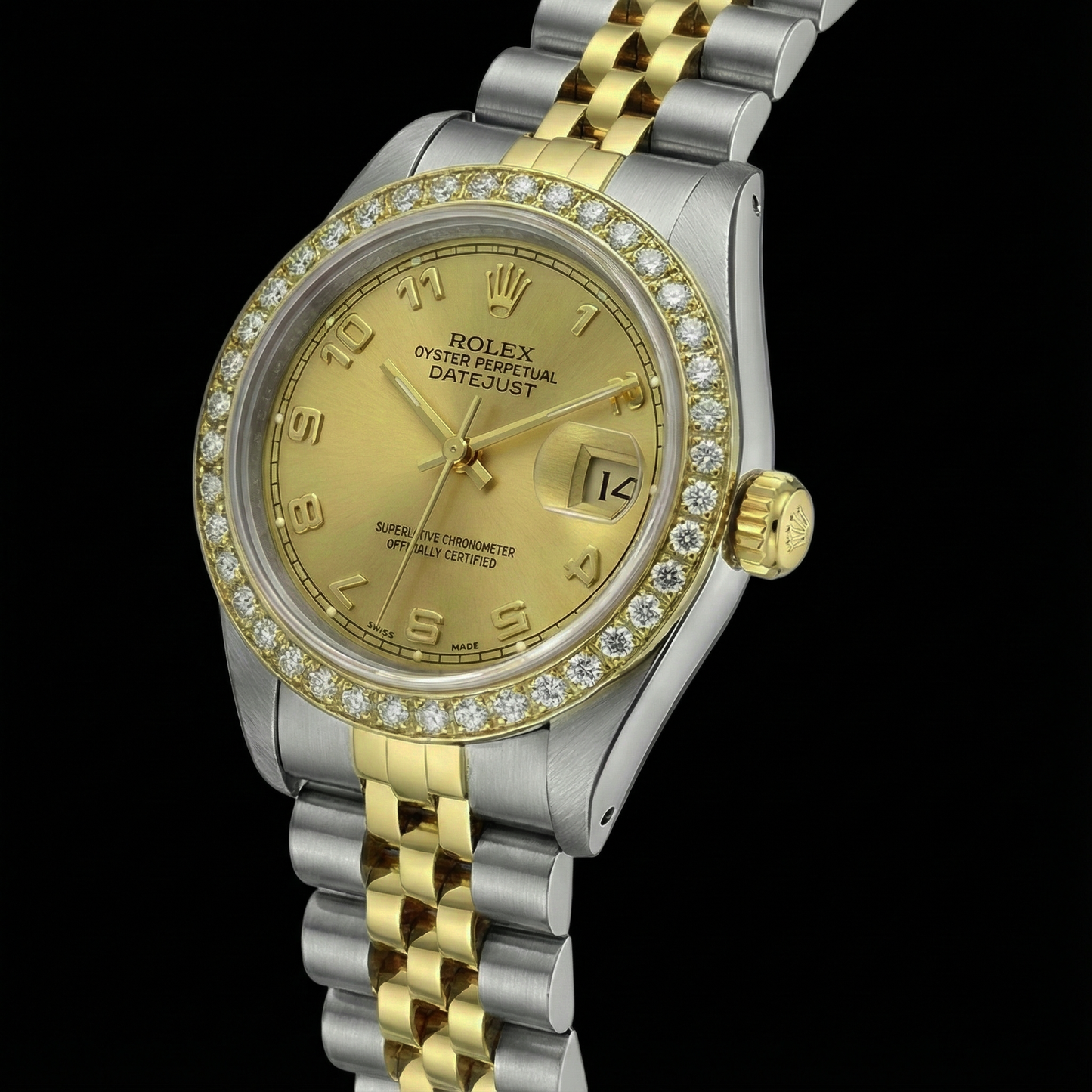Champagne Arabic Ss & Gold Bracelet Rolex Date Just Watch