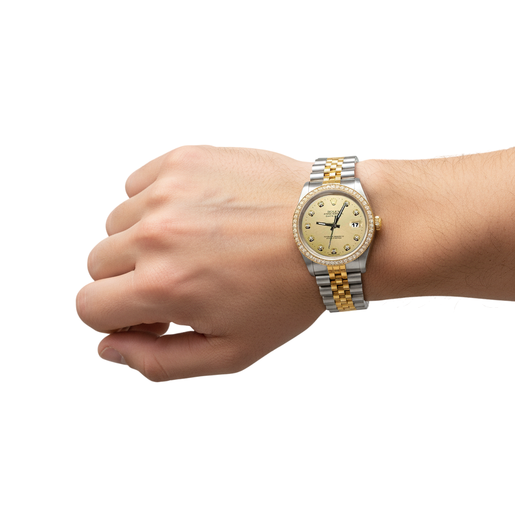 Champagne Diamond Dial Bezel Rolex Datejust Watch Gold & Steel QUICK SET