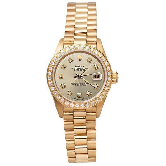 Champagne Diamond Dial Rolex Watch President Style Yg Diamond Bezel