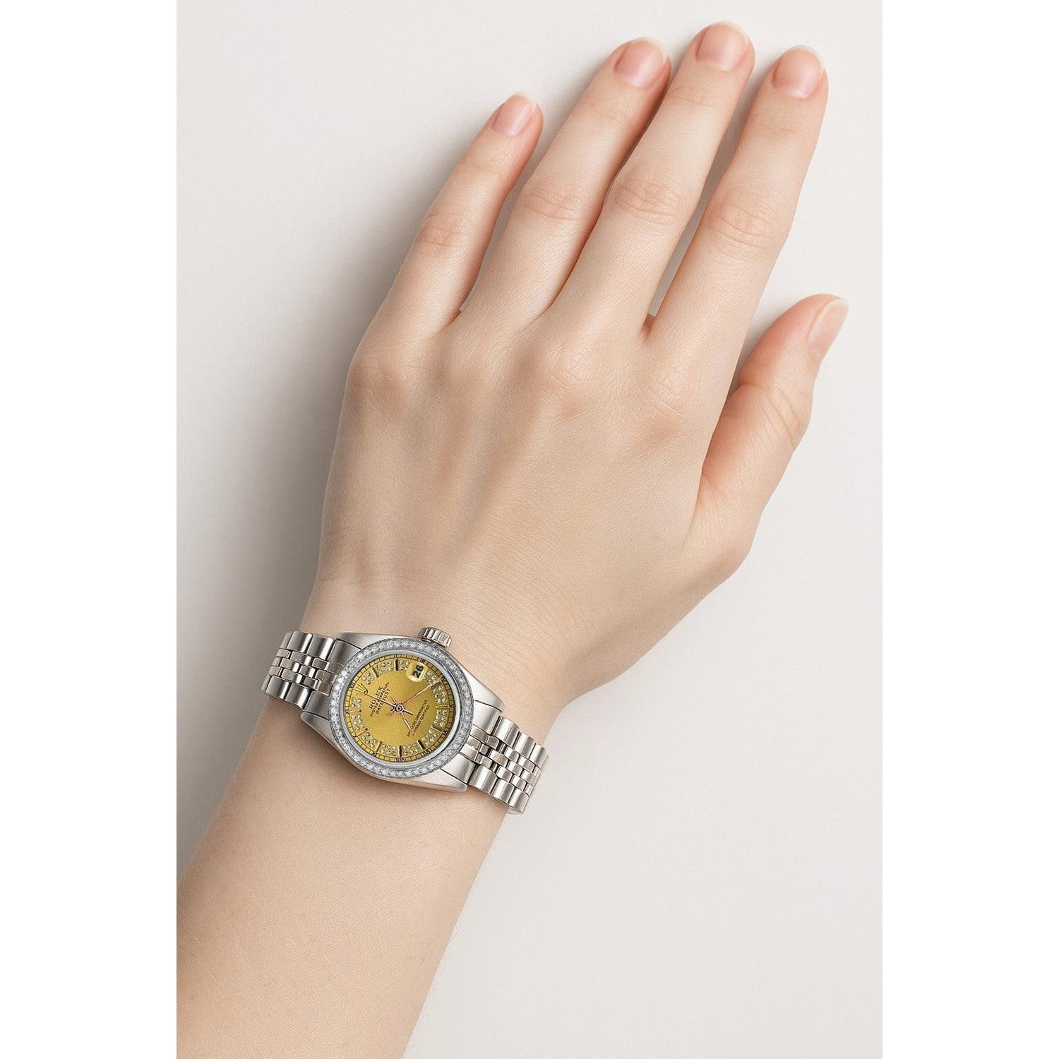 Champagne String Diamond Datejust Rolex Watch Ss Jubilee P1