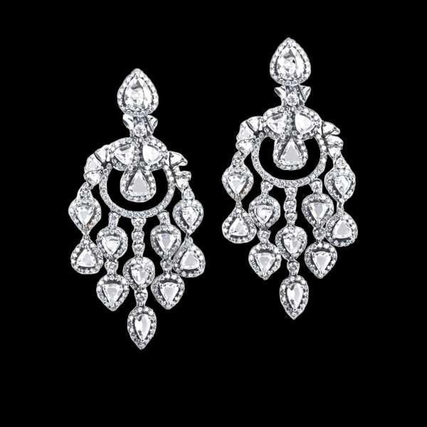 Chandelier Hanging Real Diamond Earrings 4.50 Carats White Gold 14K