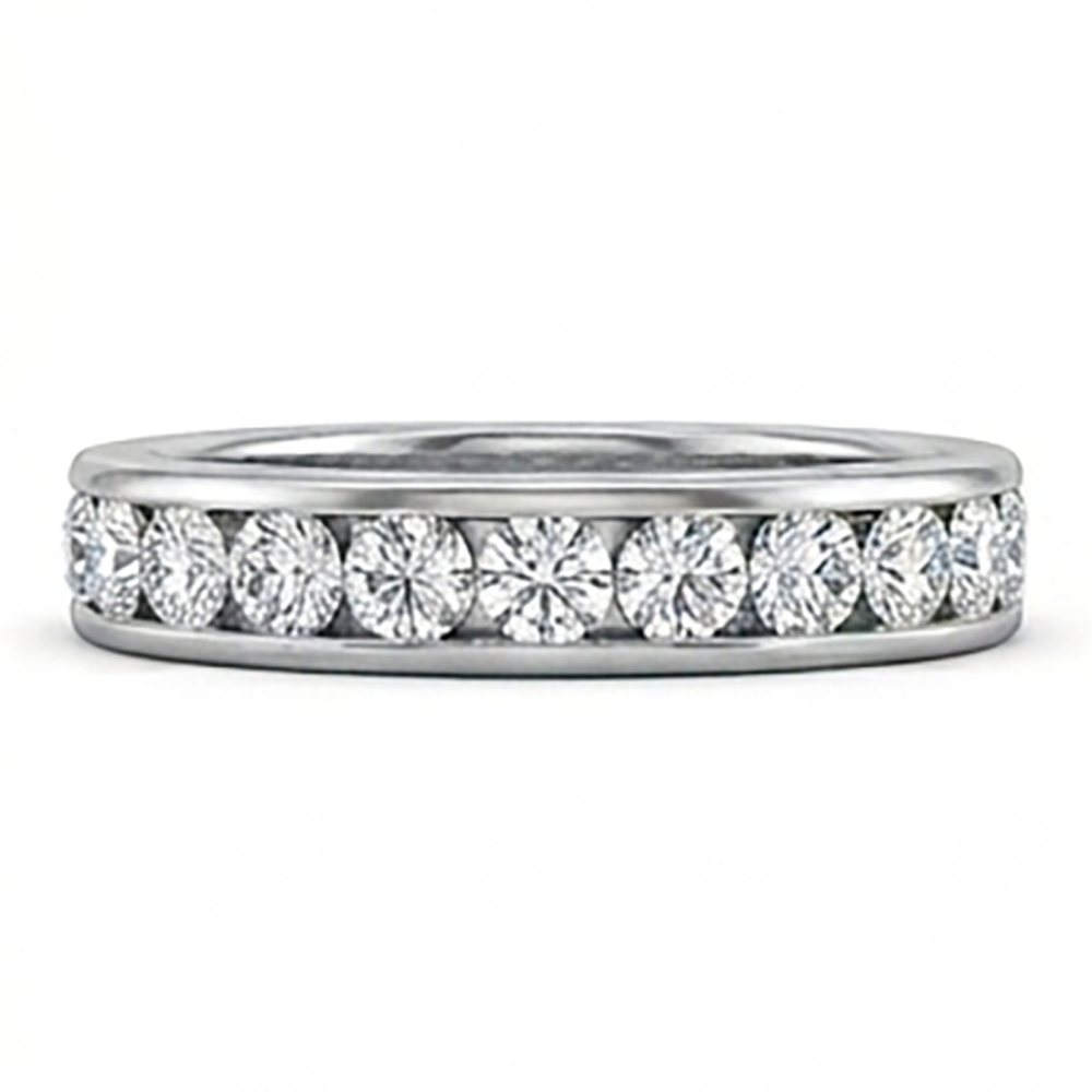 Channel Set 2.20 Ct Round Lab Grown Diamond Wedding Band Gold White 14K
