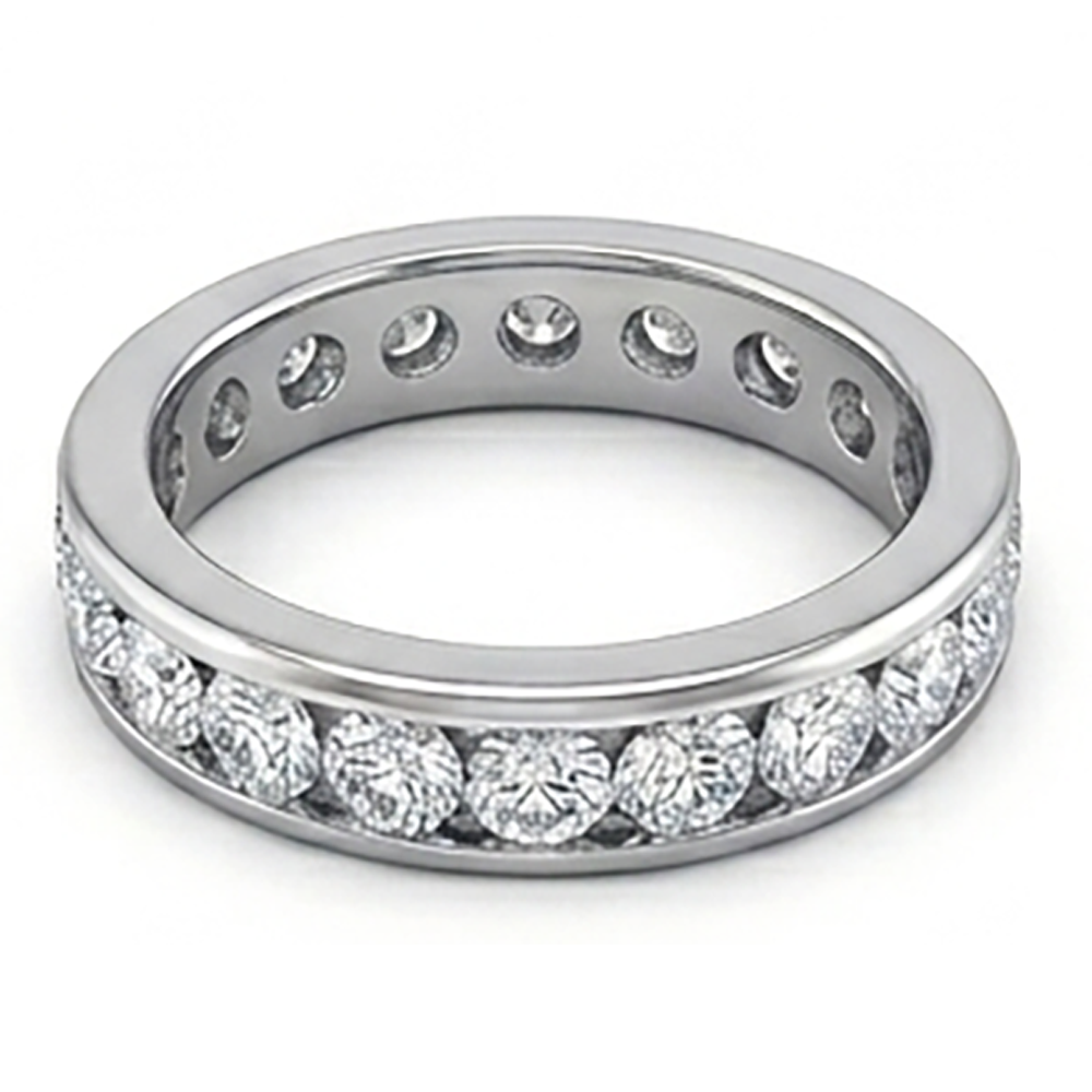 Channel Set 2.20 Ct Round Lab Grown Diamond Wedding Band Gold White 14K