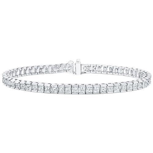 Channel Set Bracelet 8.55 Carats Real Princess Cut Diamonds WG 14K