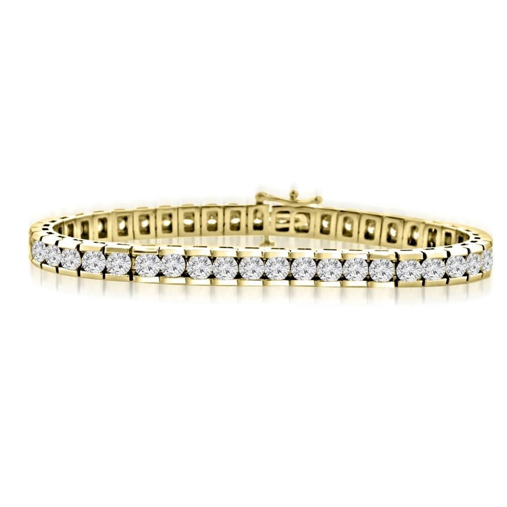 Channel Set Bracelet 8.80 Carats Round Cut Lab Grown Diamonds Yellow Gold 14K
