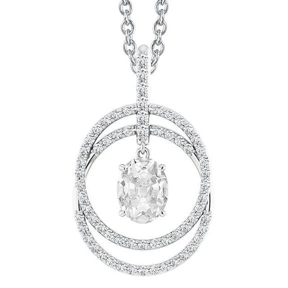 Circle Natural Diamond Pendant Necklace Oval Old Miner 4 Carats Prong Set