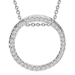 Circle Necklace Pendant 1.90 Carats Round Real Diamonds White Gold 14K