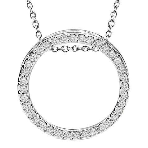 Circle Necklace Pendant 1.90 Carats Round Real Diamonds White Gold 14K