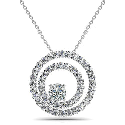 Circle Pendant Necklace 1.49 Carats Gorgeous Real Diamonds White Gold 14K New