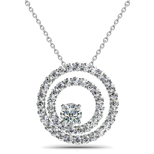 Circle Pendant Necklace 1.49 Carats Gorgeous Real Diamonds White Gold 14K New