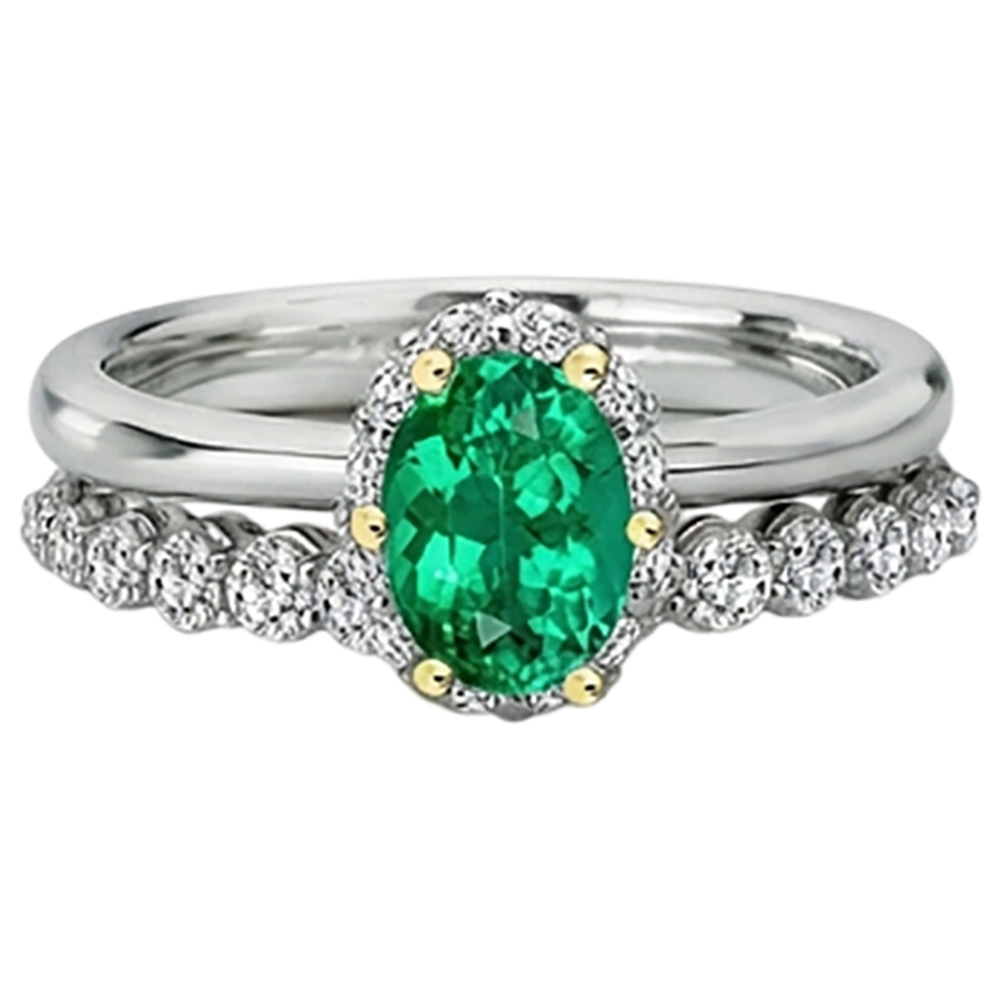 Emerald Colored Stone Ring 2-ct 14 Karat Two Tone Gold – angle view