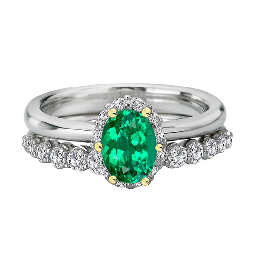 Colored Stone Ring 14 Karat Two Tone Gold with Emerald – main view