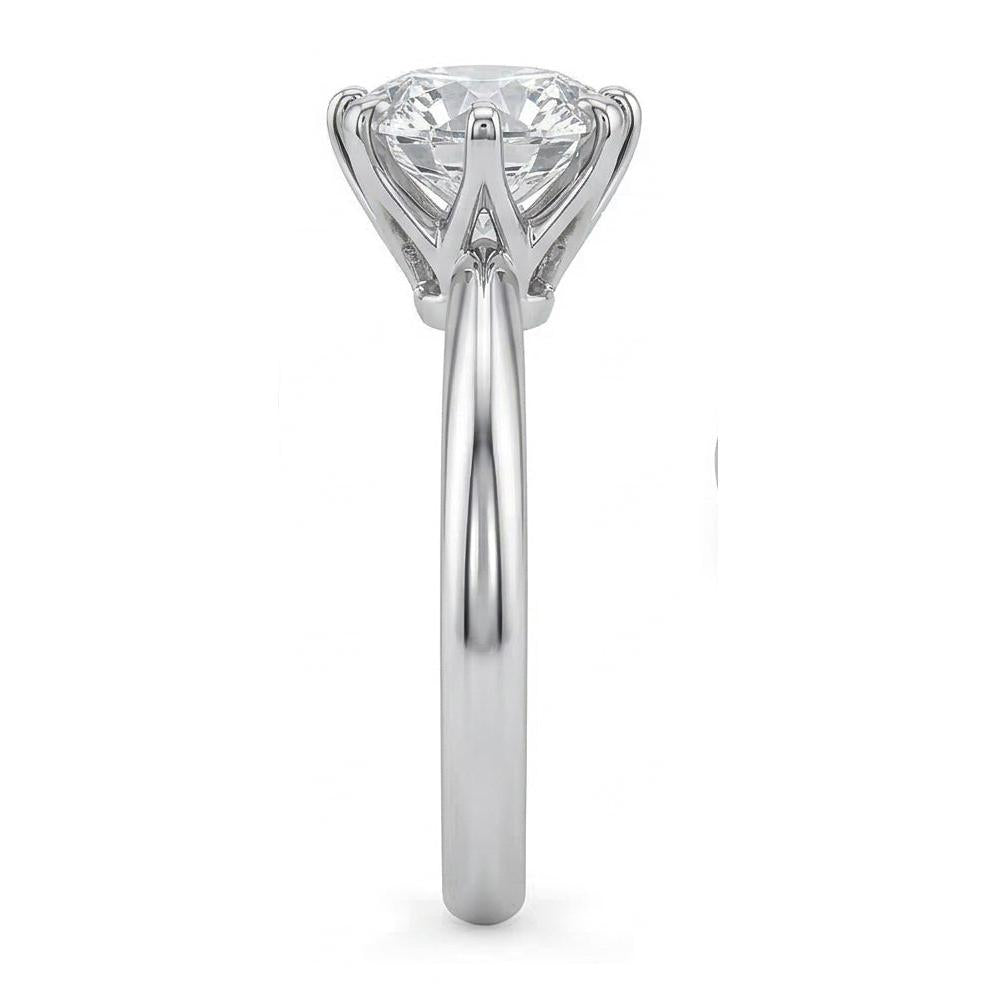 Classic Solitaire Round Natural Earth Mined Diamond Engagement Ring 2 Carats White Gold