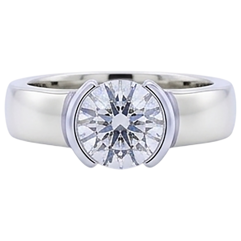 Classic Style 1 Carat Round Natural Earth Mined Diamond ( Not Lab Grown ) Half Bezel Men's Ring