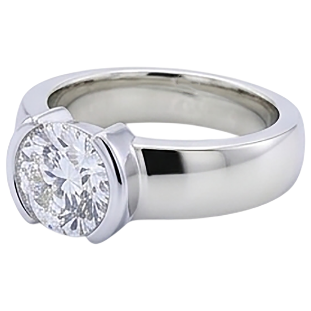 Classic Style 1 Carat Round Natural Earth Mined Diamond ( Not Lab Grown ) Half Bezel Men's Ring
