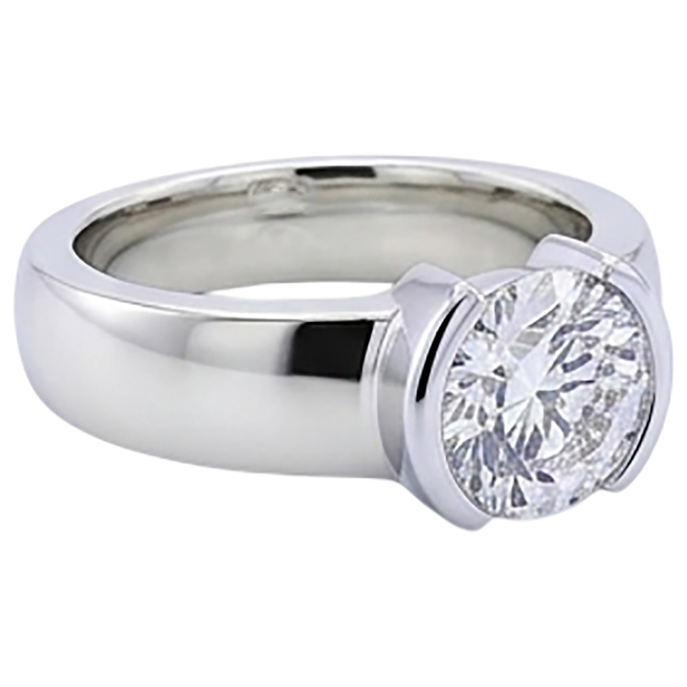 Classic Style 1 Carat Round Natural Earth Mined Diamond ( Not Lab Grown ) Half Bezel Men's Ring