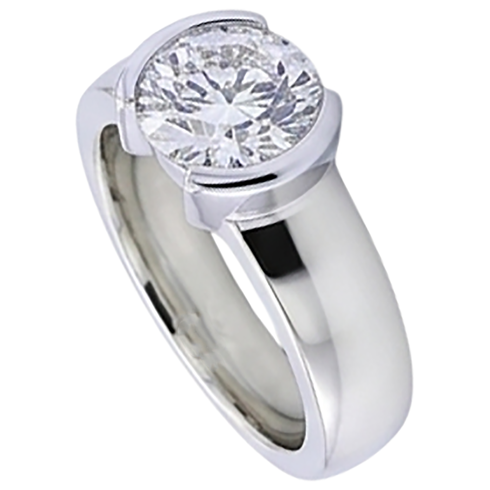 Classic Style 1 Carat Round Natural Earth Mined Diamond ( Not Lab Grown ) Half Bezel Men's Ring
