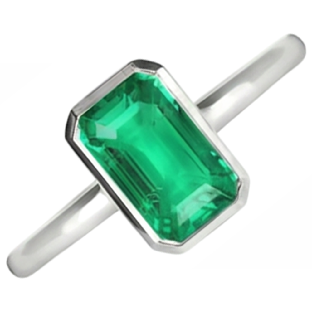 Emerald Gemstone Ring 2-ct 14K White Gold – front view