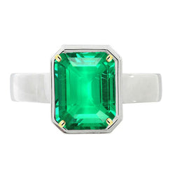 Fine Emerald GIA Certified Colored Stone Ring 4 ct in Two-Tone