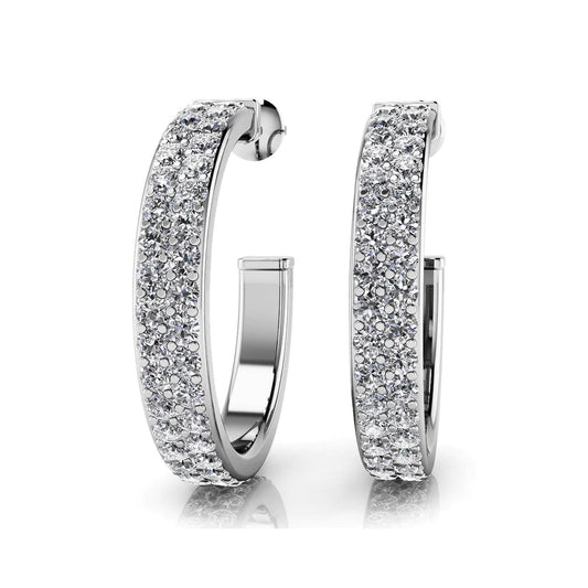 Classic Hoop Earrings Double Row 6 Ct Round Brilliant Cut Real Diamonds