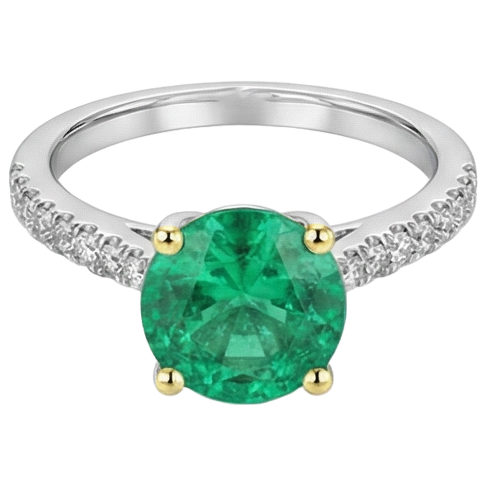 Earth-Mined Colombian Emerald Gemstone Ring 2 ct Two-Tone 14K Gold – front view