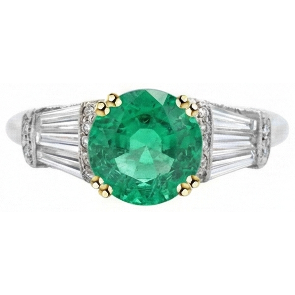 Sophisticated Fine Emerald Colored Stone Ring 3 ct – front view