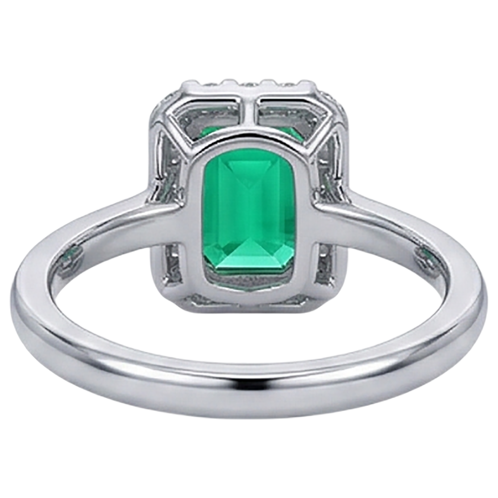 Step Cut Emerald ring in 14K Two Tone Gold – back view