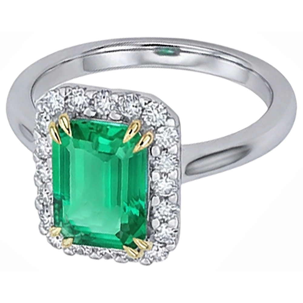 Step Cut Emerald ring in 14K Two Tone Gold – angle view