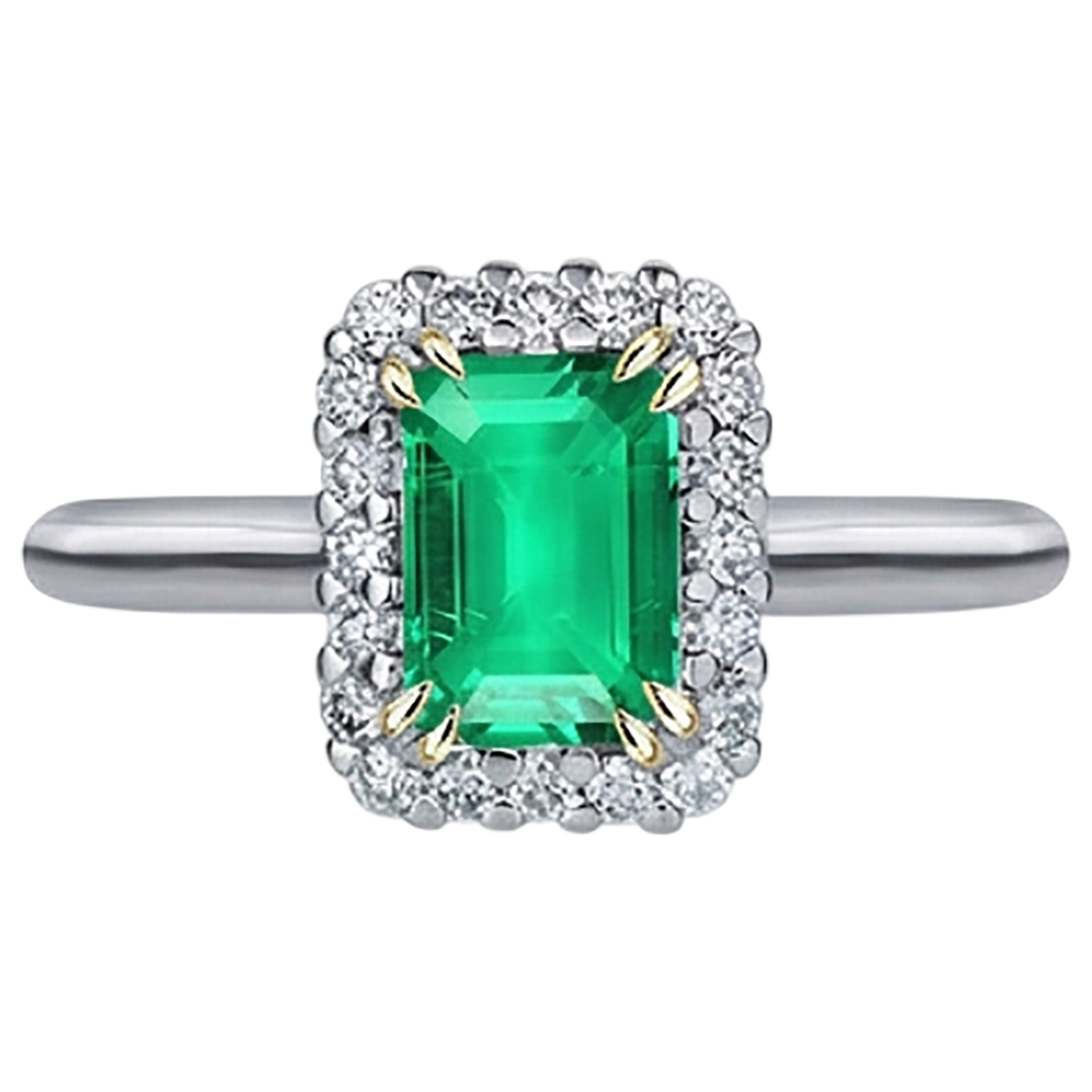 Emerald Colored Stone Ring 2-ct 14K Two Tone Gold – front view