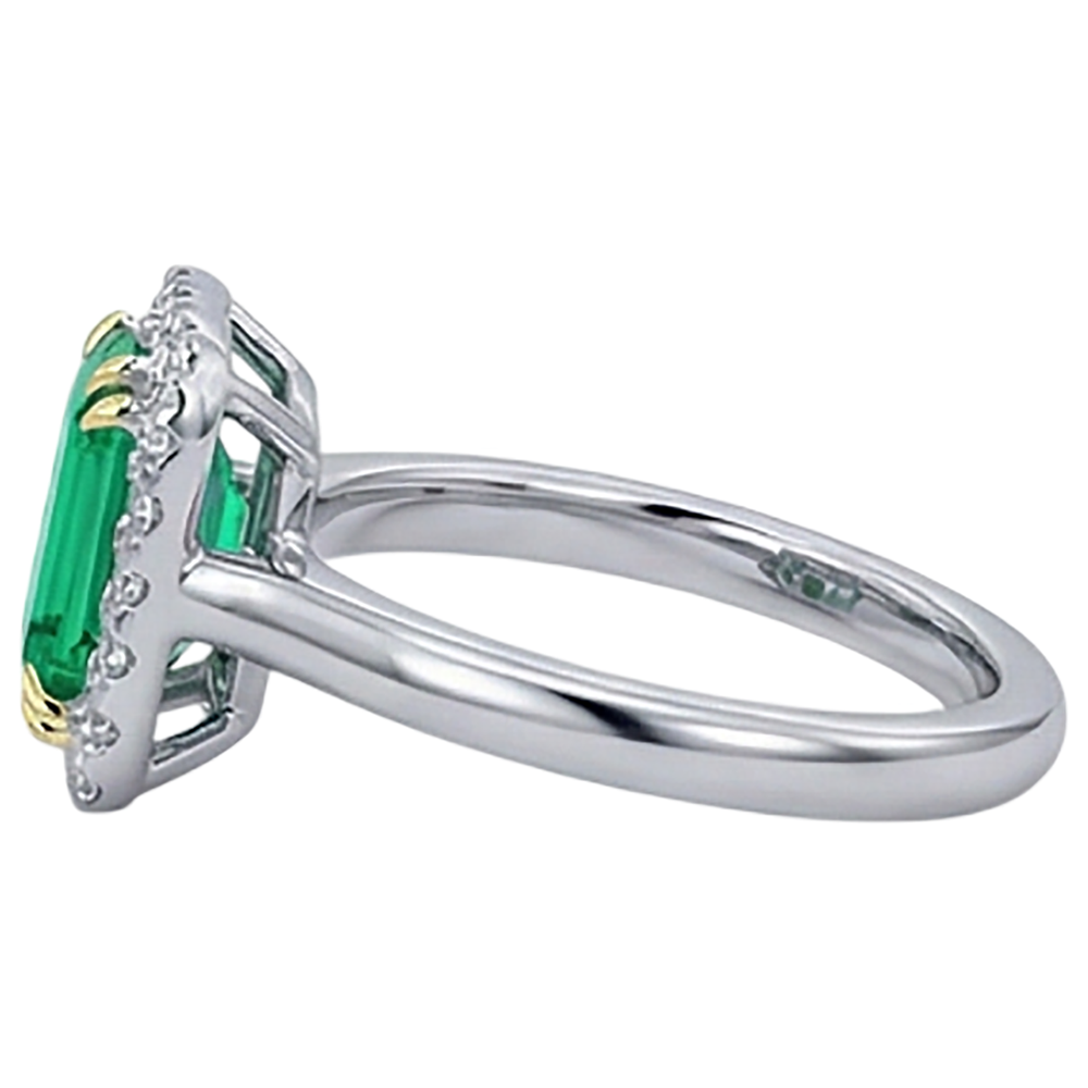 Emerald Step Cut Colored Stone Ring in 14K Two Tone Gold – profile view