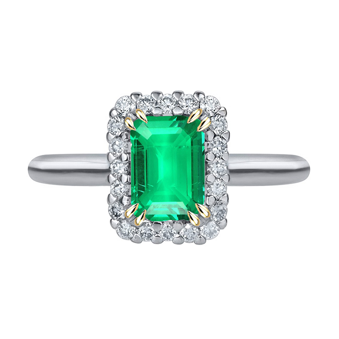 Emerald Step Cut Colored Stone Ring in 14K Two Tone Gold – main view