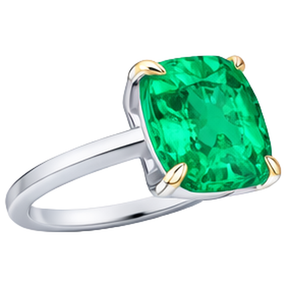 Emerald Cushion Colored Stone Ring in 14 Karat Two Tone Gold – back view