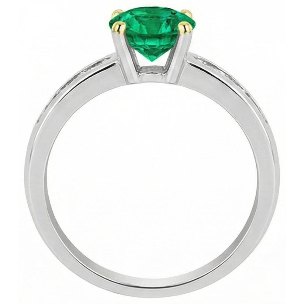 Round Cut Colombian Emerald ring in 14K Two Tone Gold – angle view