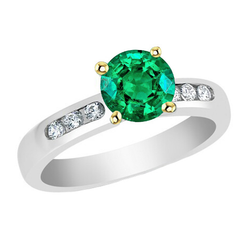 Precious Stone Ring 14K Two Tone Gold – Colombian Emerald Round