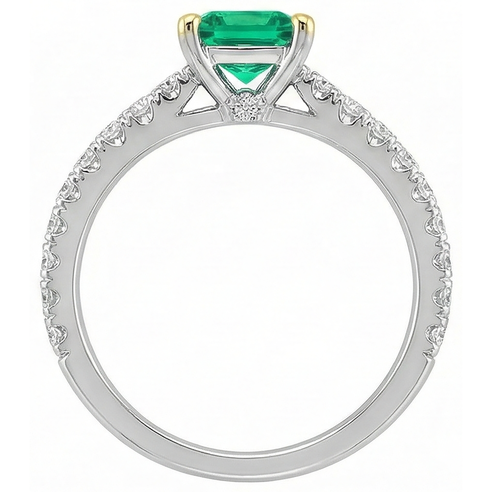 Colombian Emerald Gemstone Ring 2-ct 14 Karat Two Tone Gold – profile view