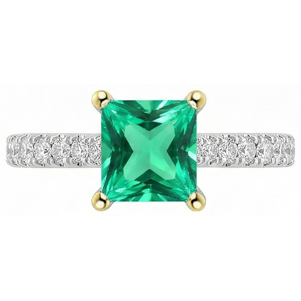 Colombian Emerald Gemstone Ring 2-ct 14 Karat Two Tone Gold – front view