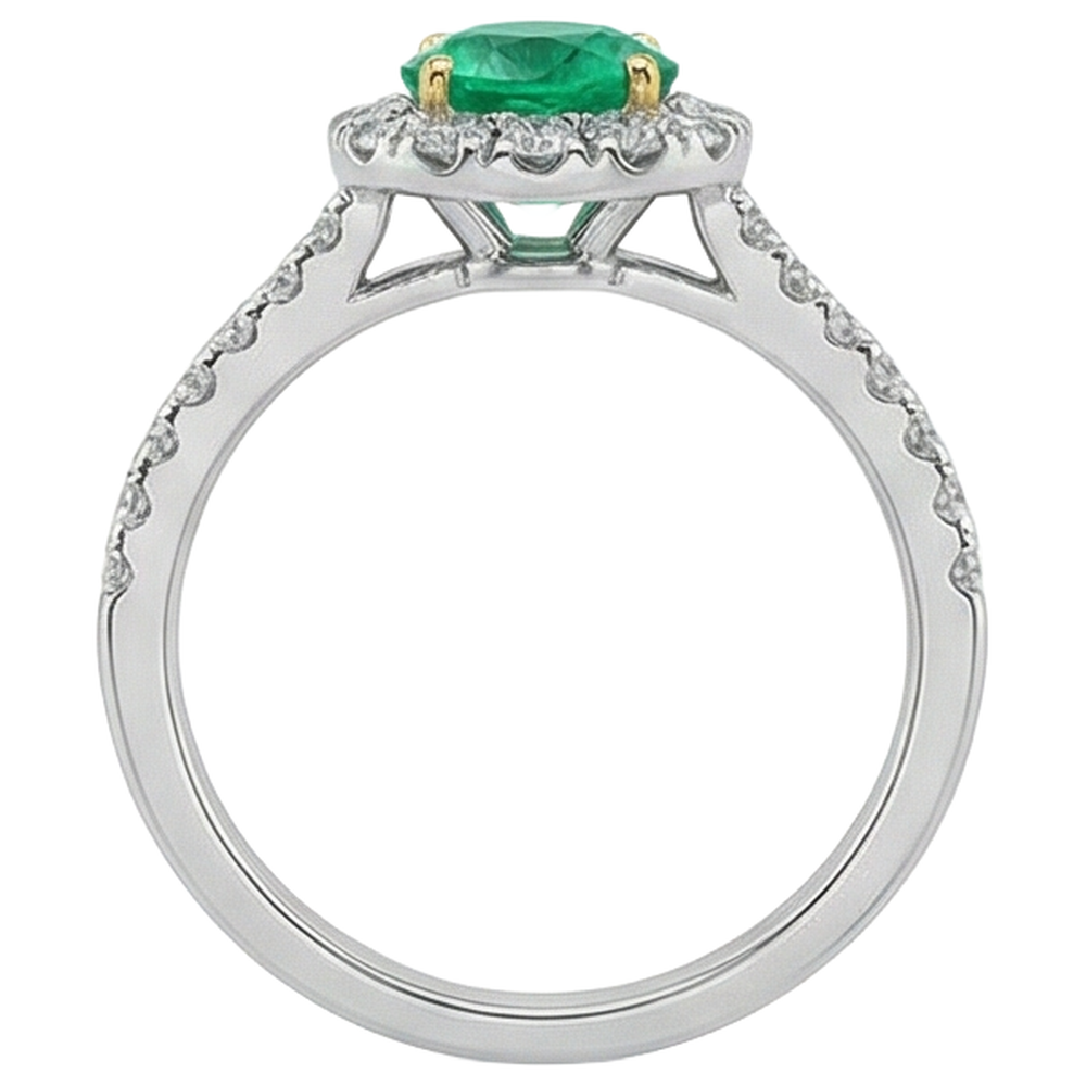 Round Brilliant Fine Emerald ring in 14K Two Tone Gold – top view