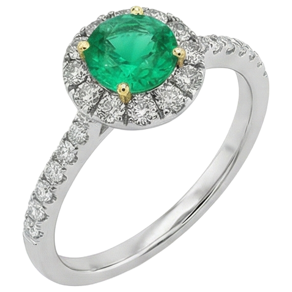 Natural Fine Emerald Precious Stone Ring 1 ct 14K Two Tone Gold – front view