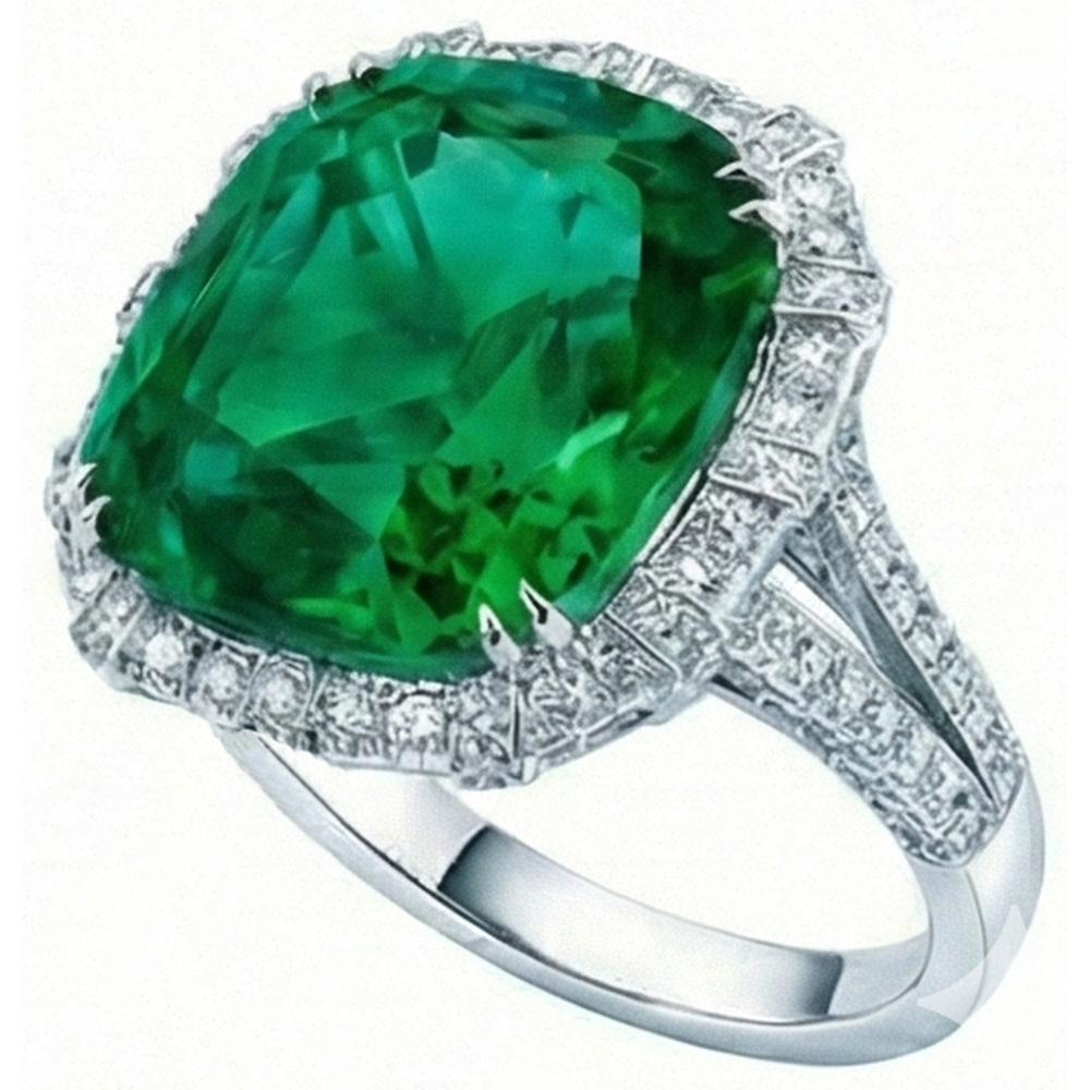Colombian Green Emerald With Natural Earth Mined Diamond ( Not Lab Grown ) s Ring 4 Carats