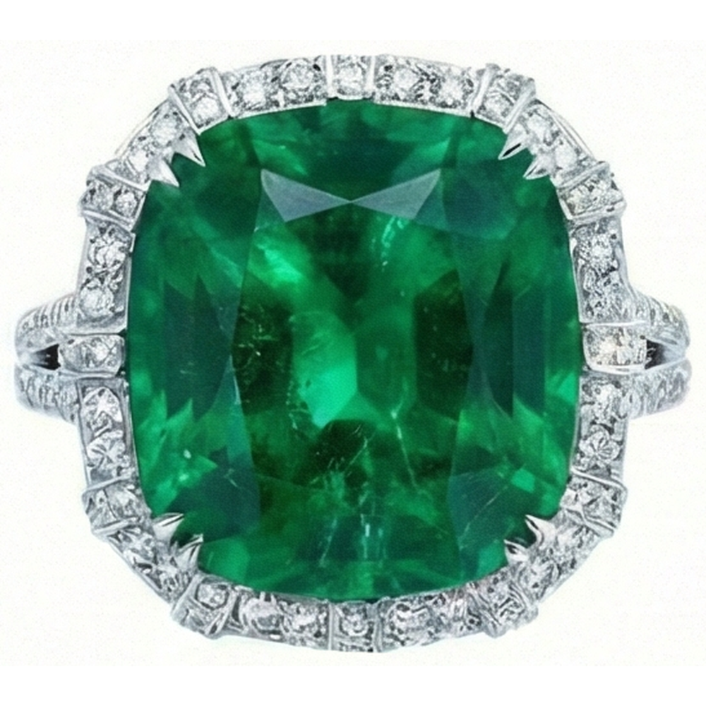 Colombian Green Emerald With Natural Earth Mined Diamond ( Not Lab Grown ) s Ring 4 Carats