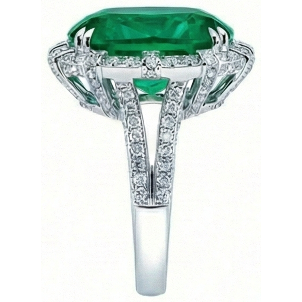 Colombian Green Emerald With Natural Earth Mined Diamond ( Not Lab Grown ) s Ring 4 Carats