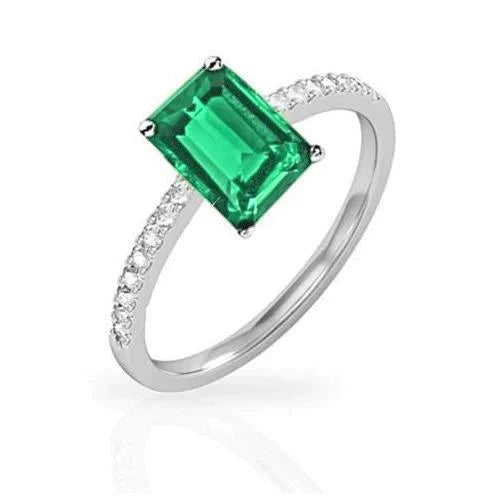 Colombian Green Emerald & Diamond 3.60 Carats Gemstone Ring White Gold 14K