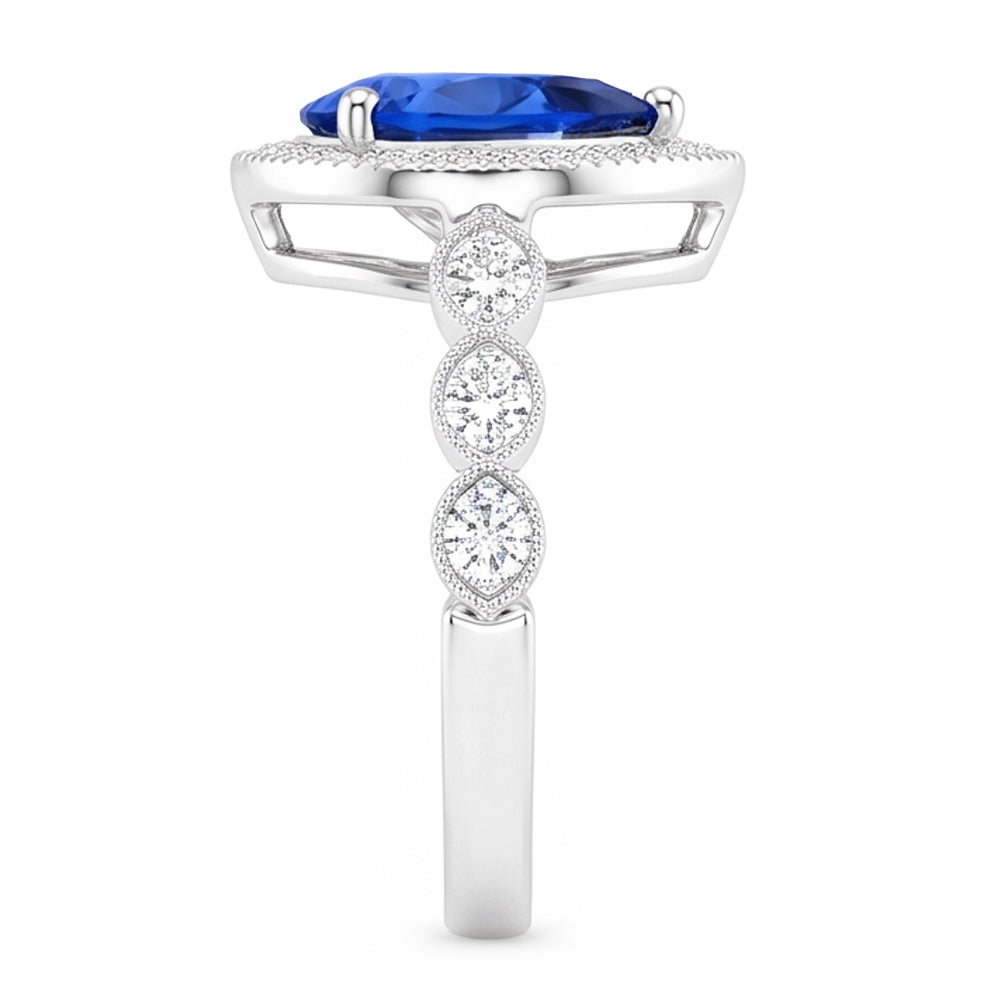 Colored Stone Ring 14 Karat White Gold – Blue Sapphire Pear Cut