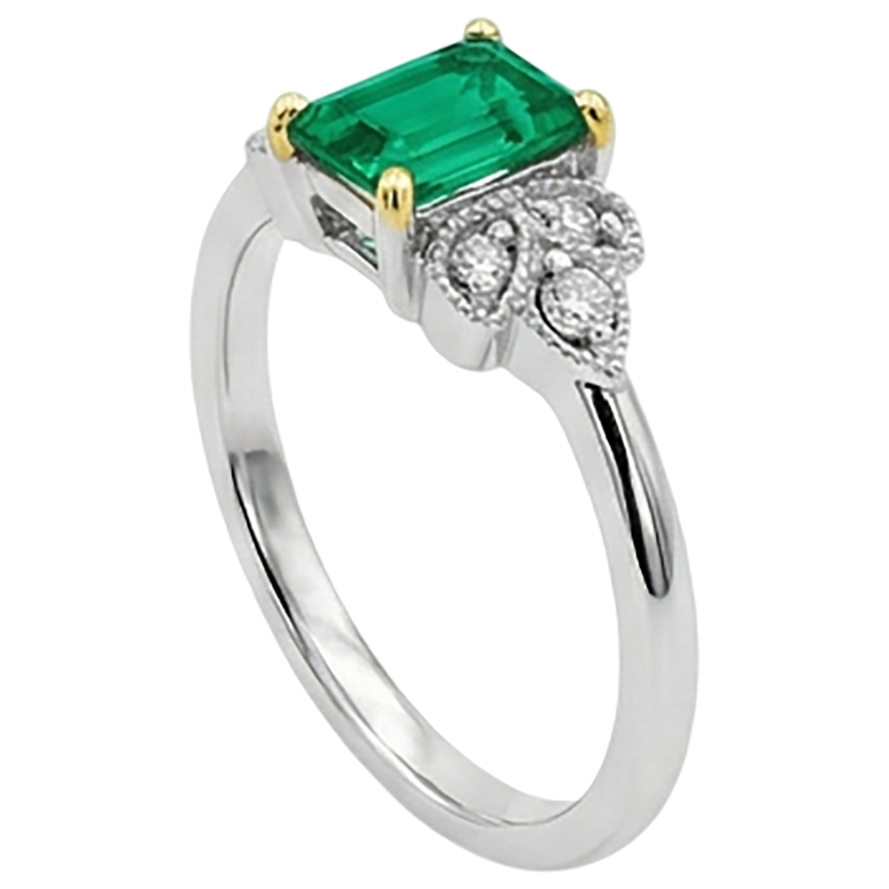 Colombian Emerald Gemstone Ring 2-ct Two-Tone 14K Gold – angle view