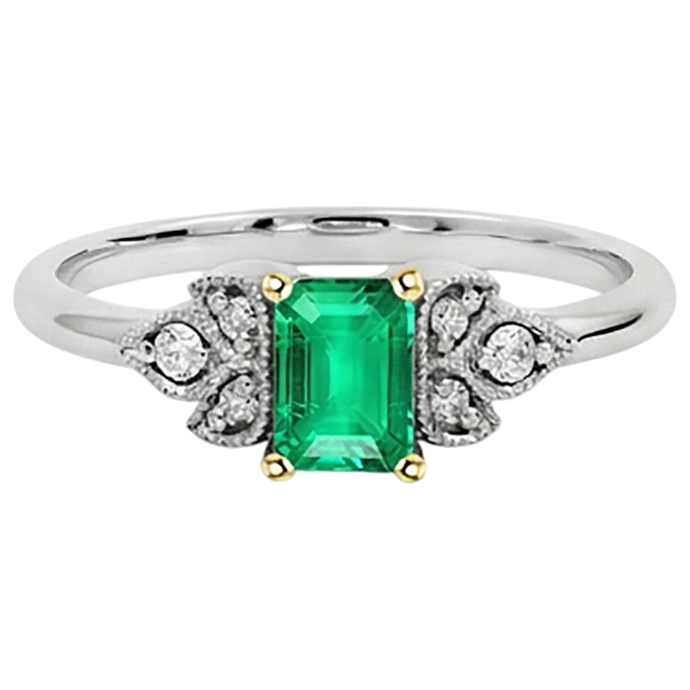 Gemstone Ring Two-Tone 14K Gold with Colombian Emerald – front view