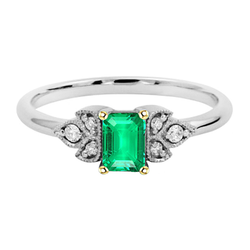 Colombian Emerald Comfort Fit Gemstone Ring 2 ct in Two-Tone 14K