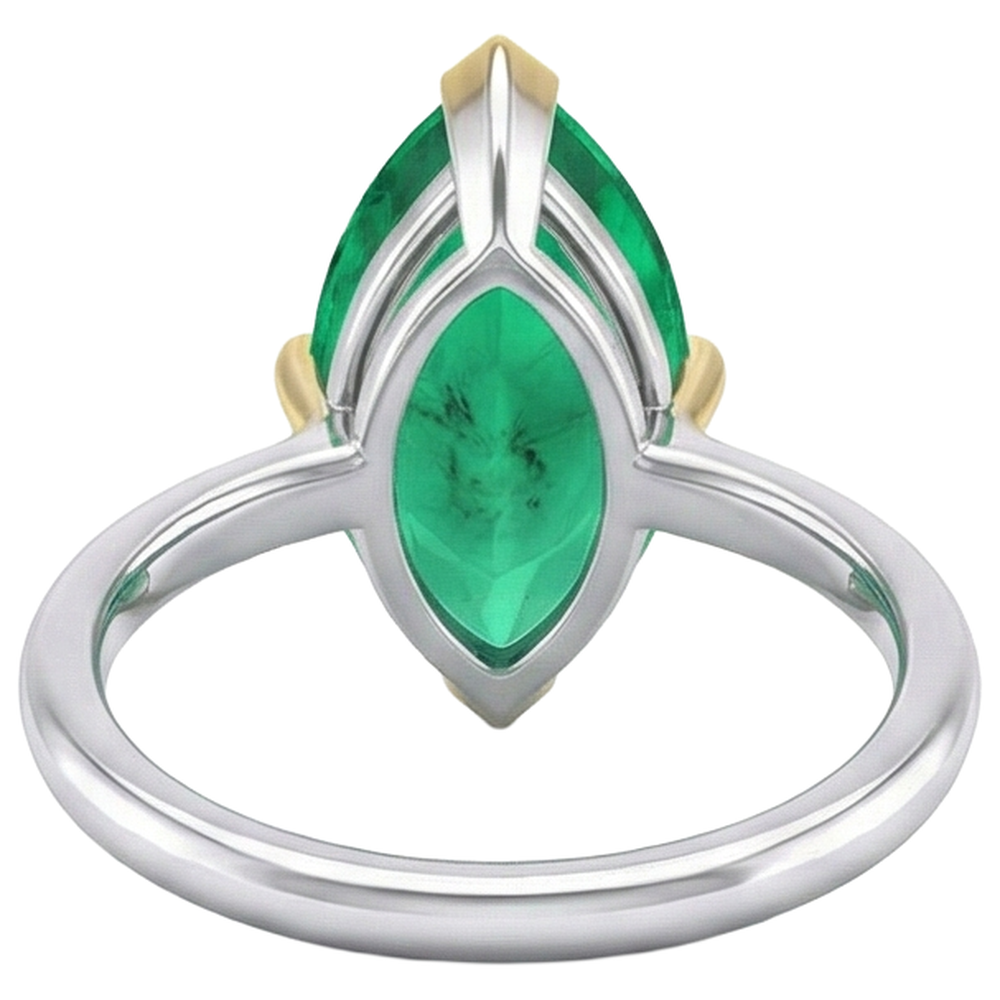 Colombian Emerald Colored Stone Ring 3-ct 14 Karat Two Tone Gold – back view
