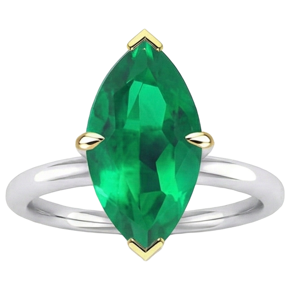 Earth-Mined Colombian Emerald Colored Stone Ring – front view