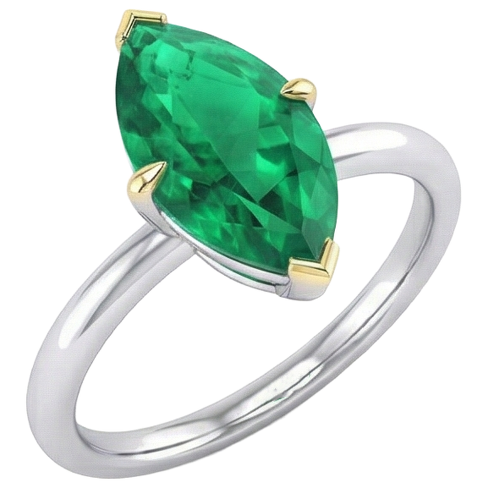 Colored Stone Ring 14 Karat Two Tone Gold with Colombian Emerald – profile view